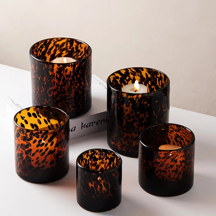 Wholesale Modern Eco-Friendly Multicolor Crystal Glass Candle Holder Leopard Glass Candle Holder