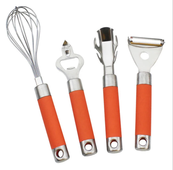 2025 new product Classic stainless steel peeler Multi-functional beer opener dish holder Egg beater egg whisk kitchen gadget set