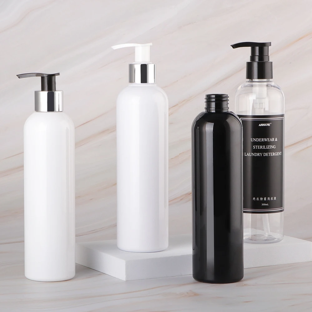 Luxury Clear White Black 300ml Body Lotion Dispenser Plastic Massage Oil Shampoo Bottles With Pump