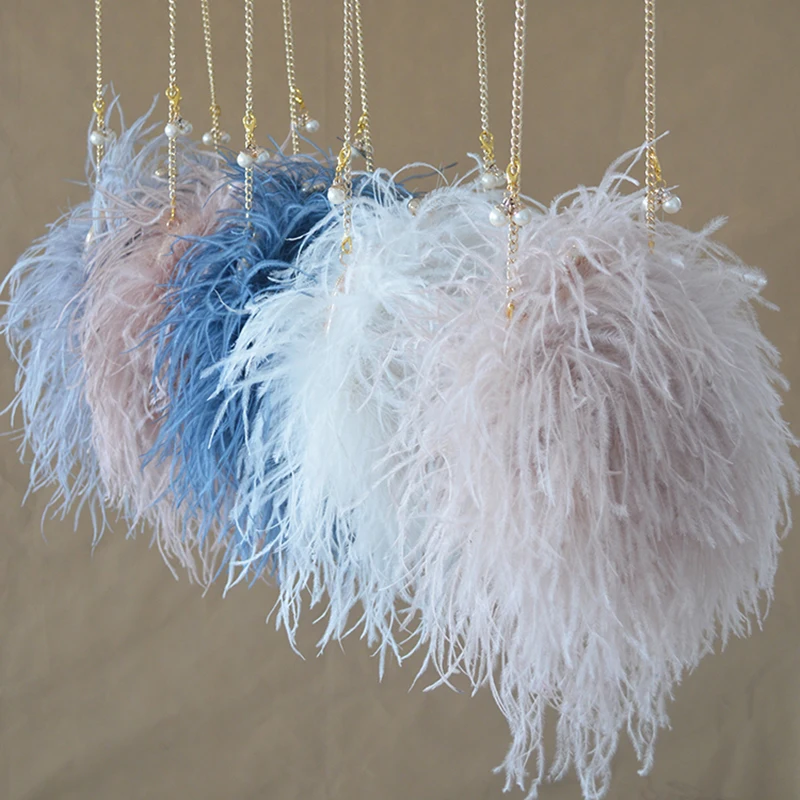 Fashion Party Fairy Hair Shoulder Bag Fluffy Ostrich Feather Fur Handbags for Women