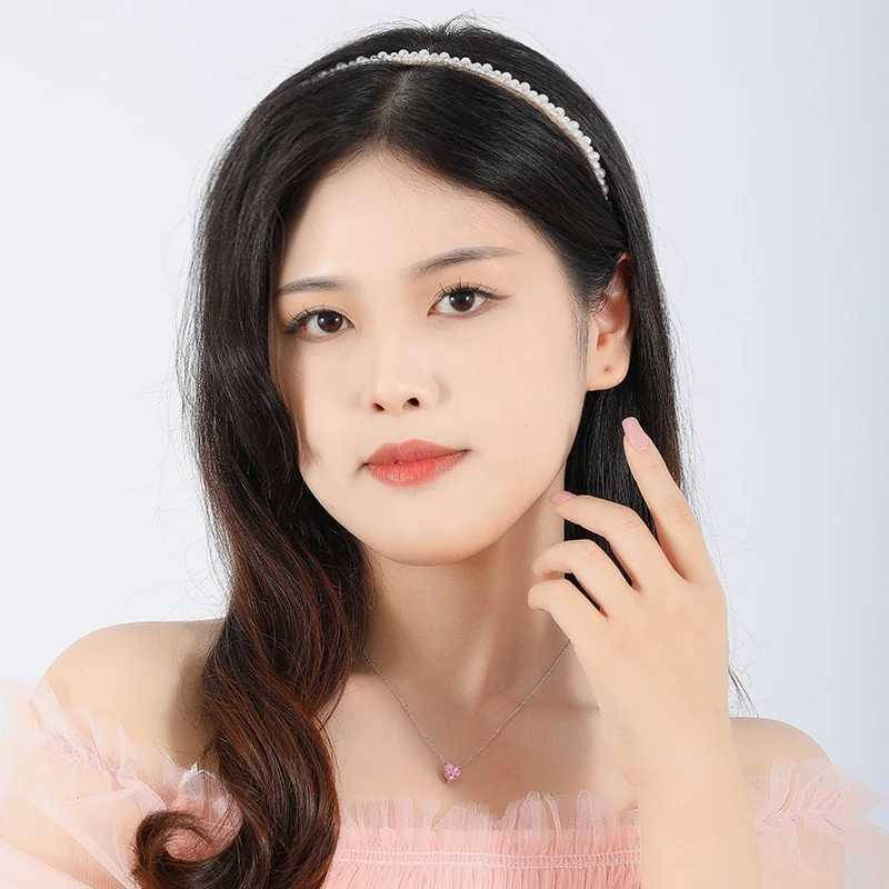 Cartoon Style 925 Sterling Silver 18K Gold Plated Women Pink Zircon Diamond Love Heart Shape Pendant Necklace