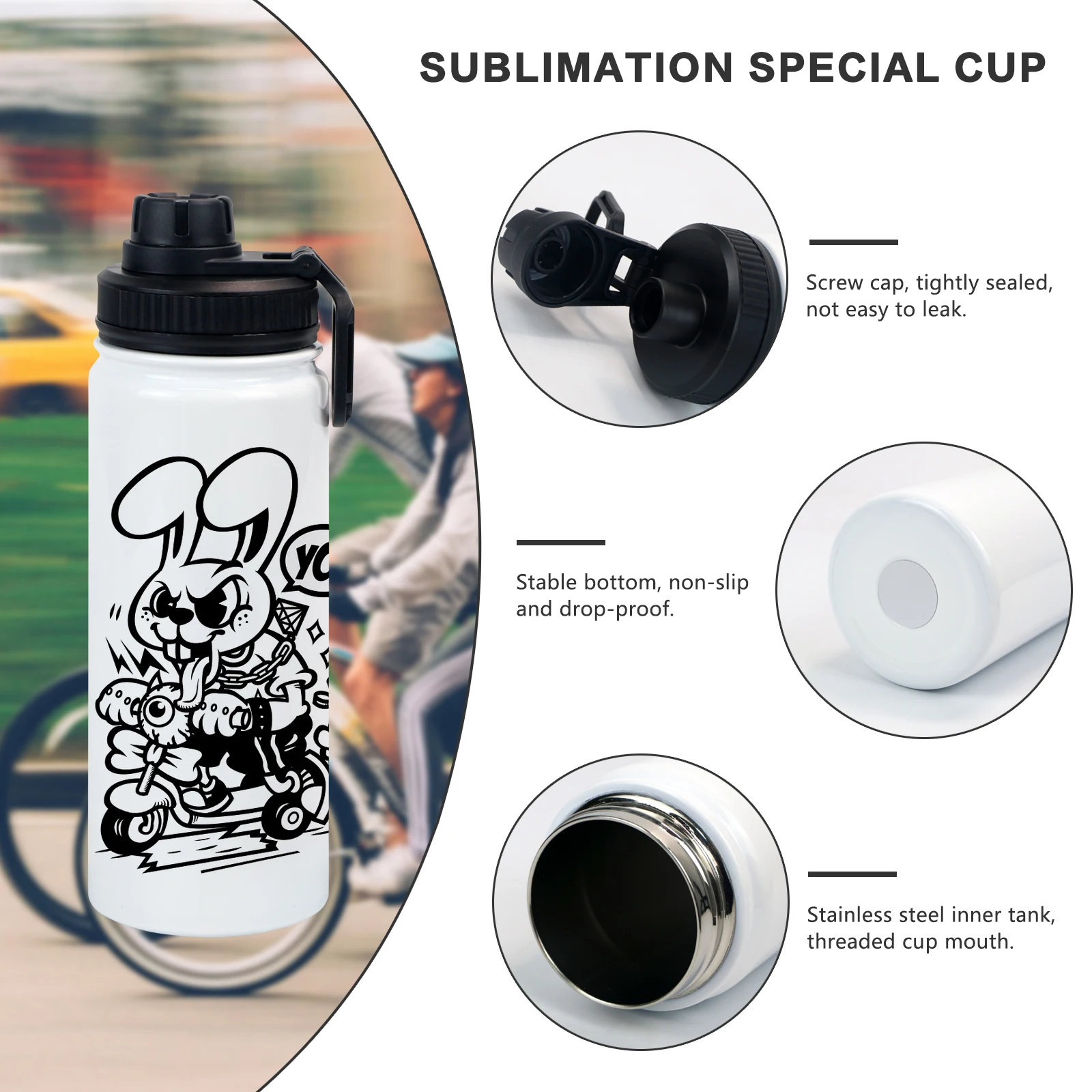 18oz Vacuum Insulated Stainless Steel 32OZ White Sublimation Sports Bottle Wide Mouth Water Bottle With Straw And Lid