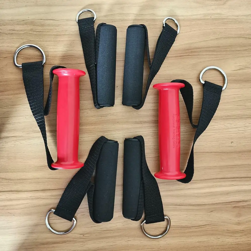 resistance band handles with foam and metal or plastic clip for door gym fitness exercise equipment