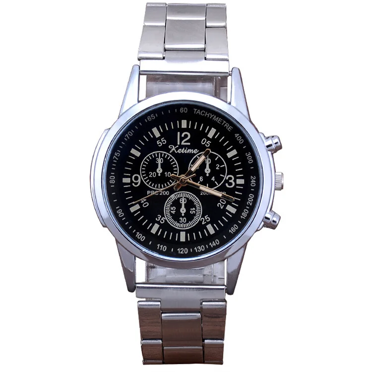 Прямые продажи с фабрики, черные и синие стеклянные часы с ремешком из нержавеющей стали, модный трендовый взрывобезопасный подарок, мужские часы, оптовая продажа