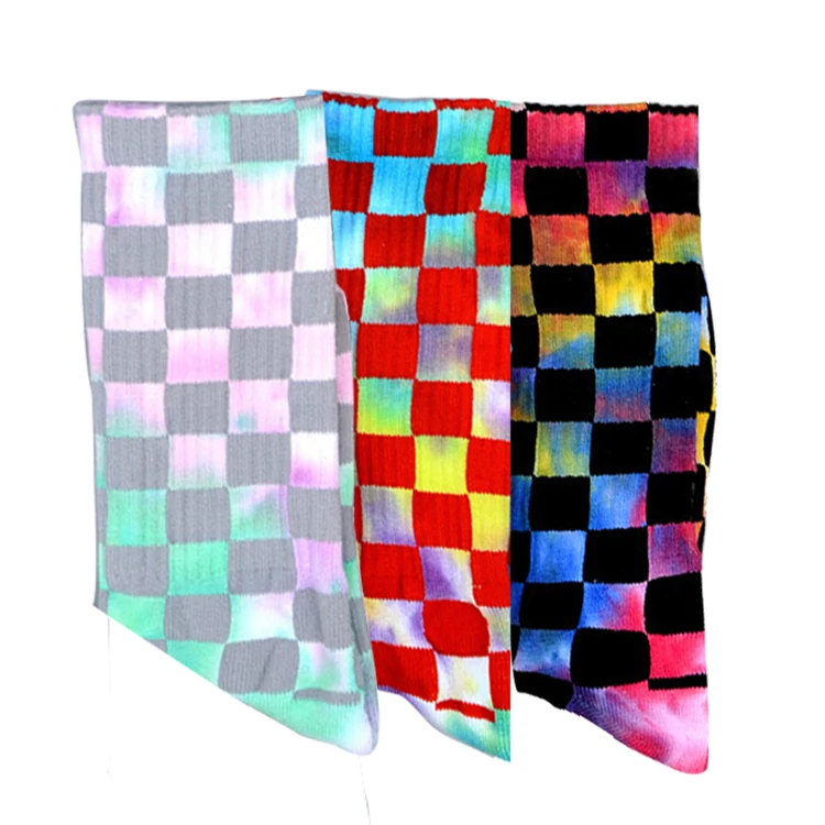 Cotton Sport Socks Checkerboard Geometric Novelty Happy Sock Trend Autumn Colorful Checkered Funny Socks for Men Unisex Adult
