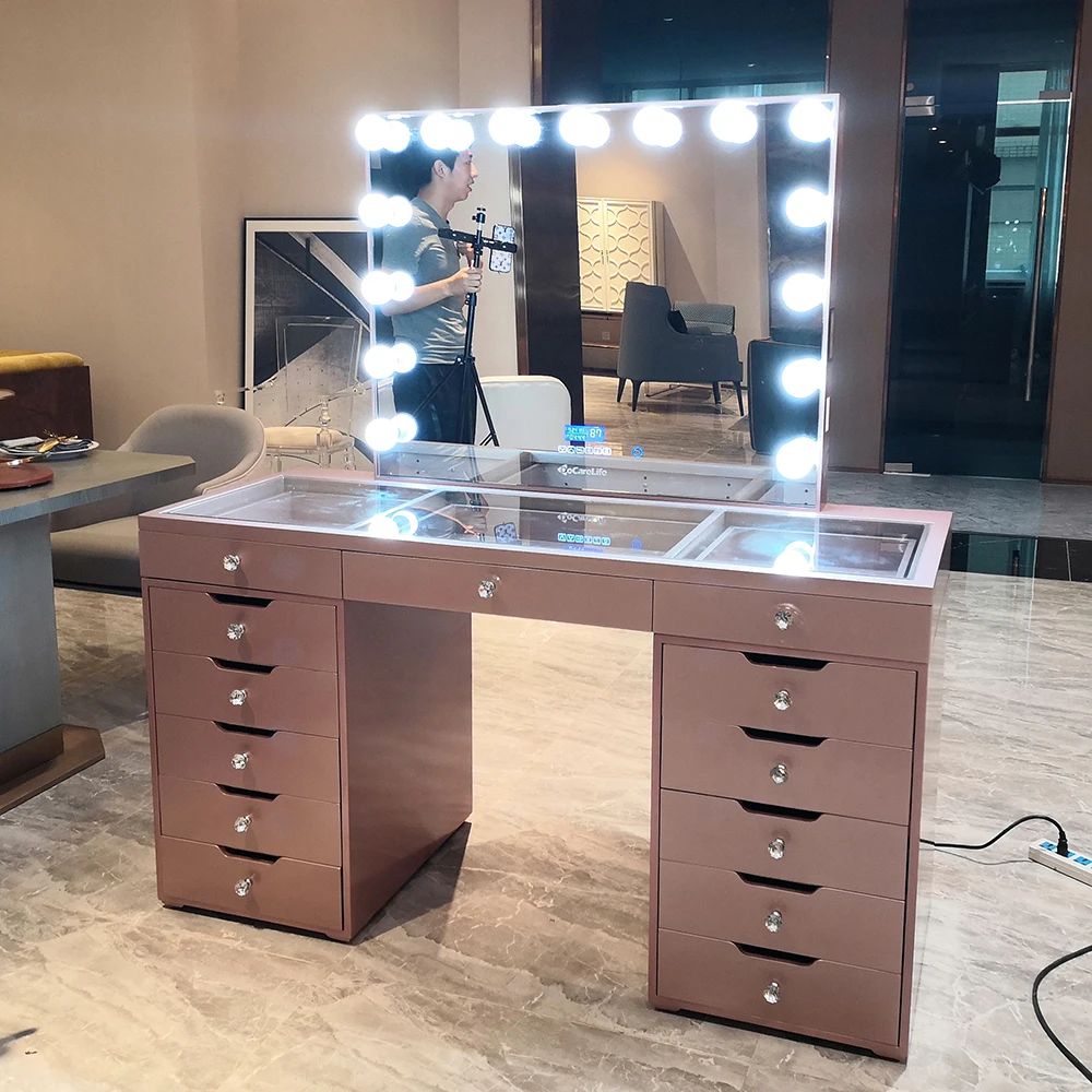 Stock on US! Docarelife Salon Furniture Rose Gold Girls Beauty Vanity Set Makeup Dressers with Mirror