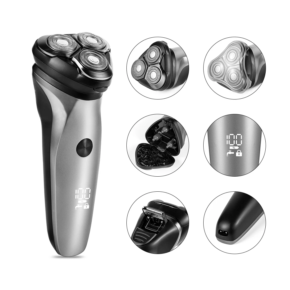 maquina afeitadora  lcd cordless  safety rechargeable IPX6  lithium electric  wireless  portable waterproof  mens rotary  shaver