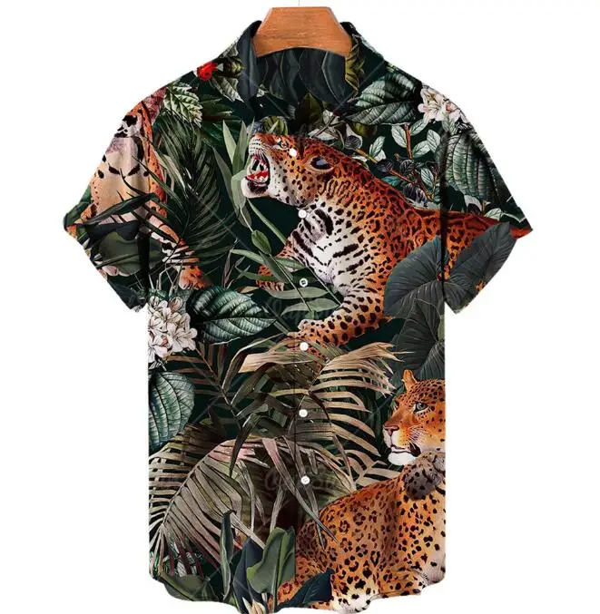 Wholesale 3D Print tiger Pattern Mens Shirts Casual Short Sleeve Summer Holiday Shirts for Men