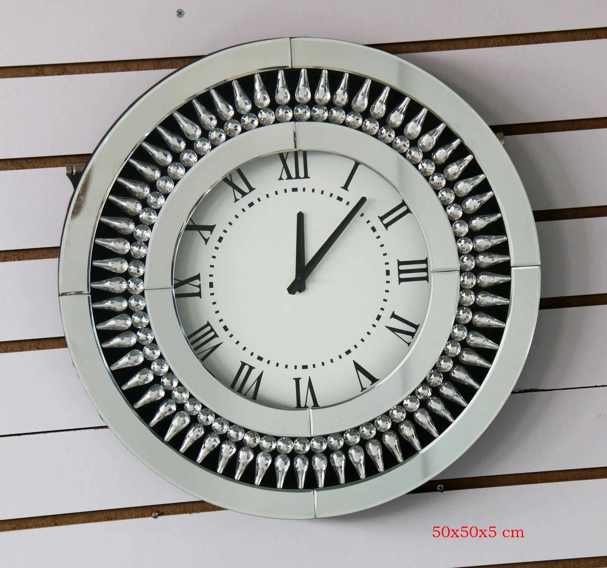 custom size crushed diamond decor clock glass wall clocks luxury sublimation clock wall decorative diamond-crush furniture