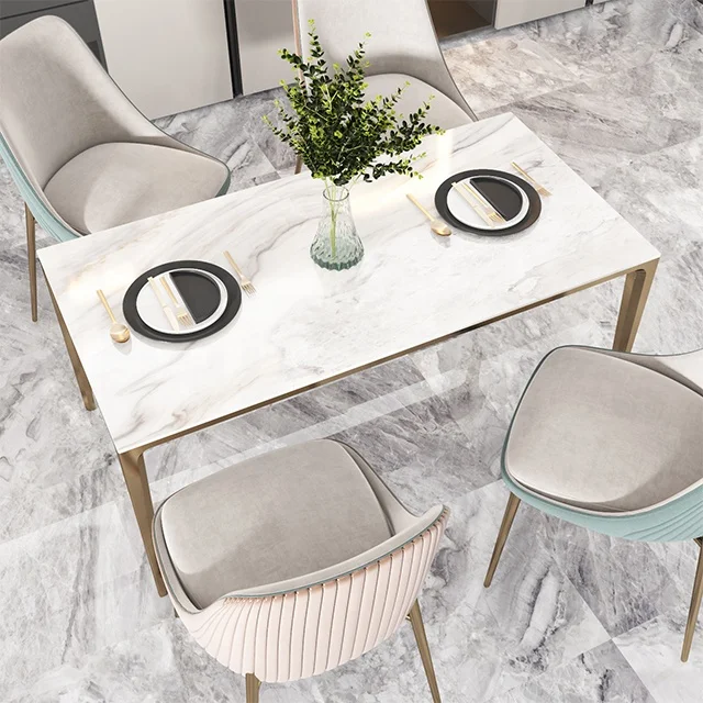 CERAWARM Natural Marble Designs Warm Table Top With Aluminum Legs Electric Heating Dinning Table