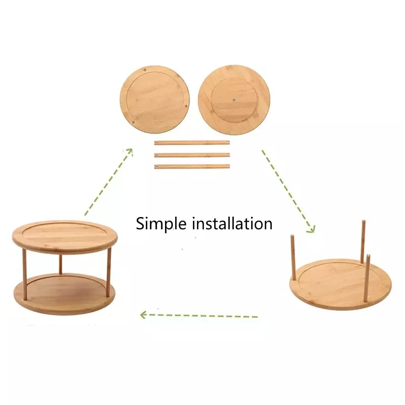 Free samples 2 Tier Lazy Susan Wooden Turntable Tray for Food Serving Best Kitchen Organizer Spice and Snacks