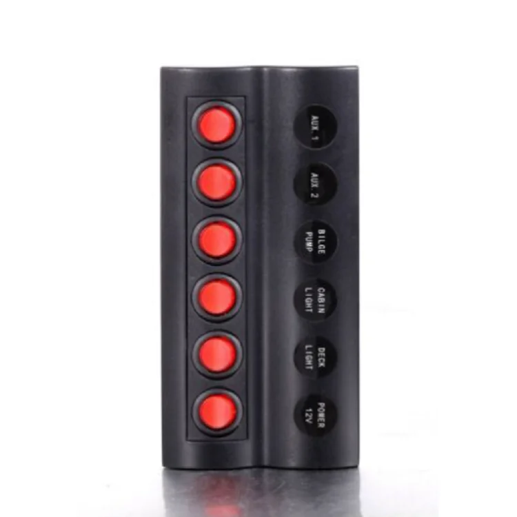 Marine Boat Splashproof Switch Panel 6 Gang With LED Indicator Rocker AUTO Fuses or protect