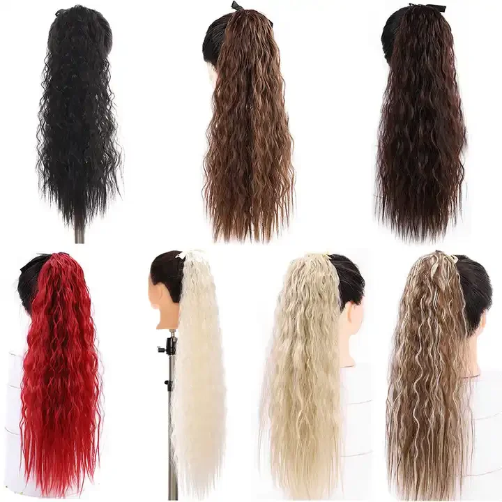 Long Curly Ponytail Extensions for Women 30 inches Chestnut Brown Hair Corn Wavy Clip in Horse Tail for Daily Party Use