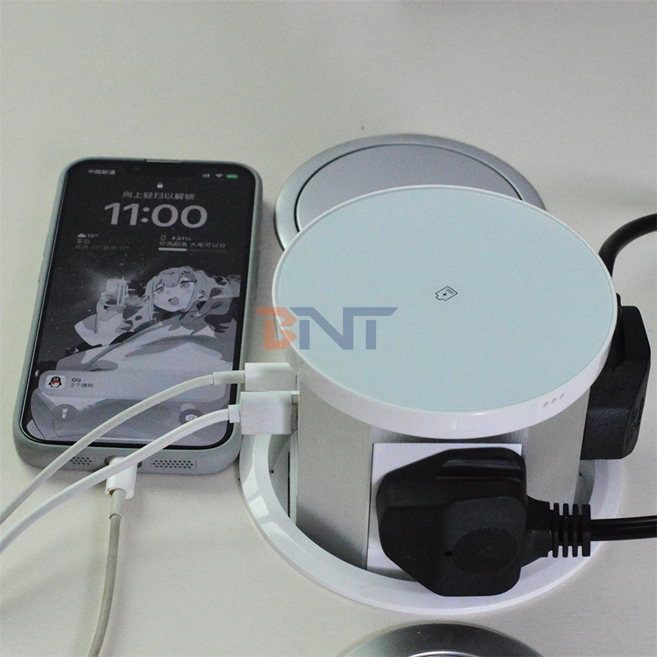 BNT Electrical push pop up socket Hidden Charger Desktop Pop Up Power Outlet Socket With Dual Usb