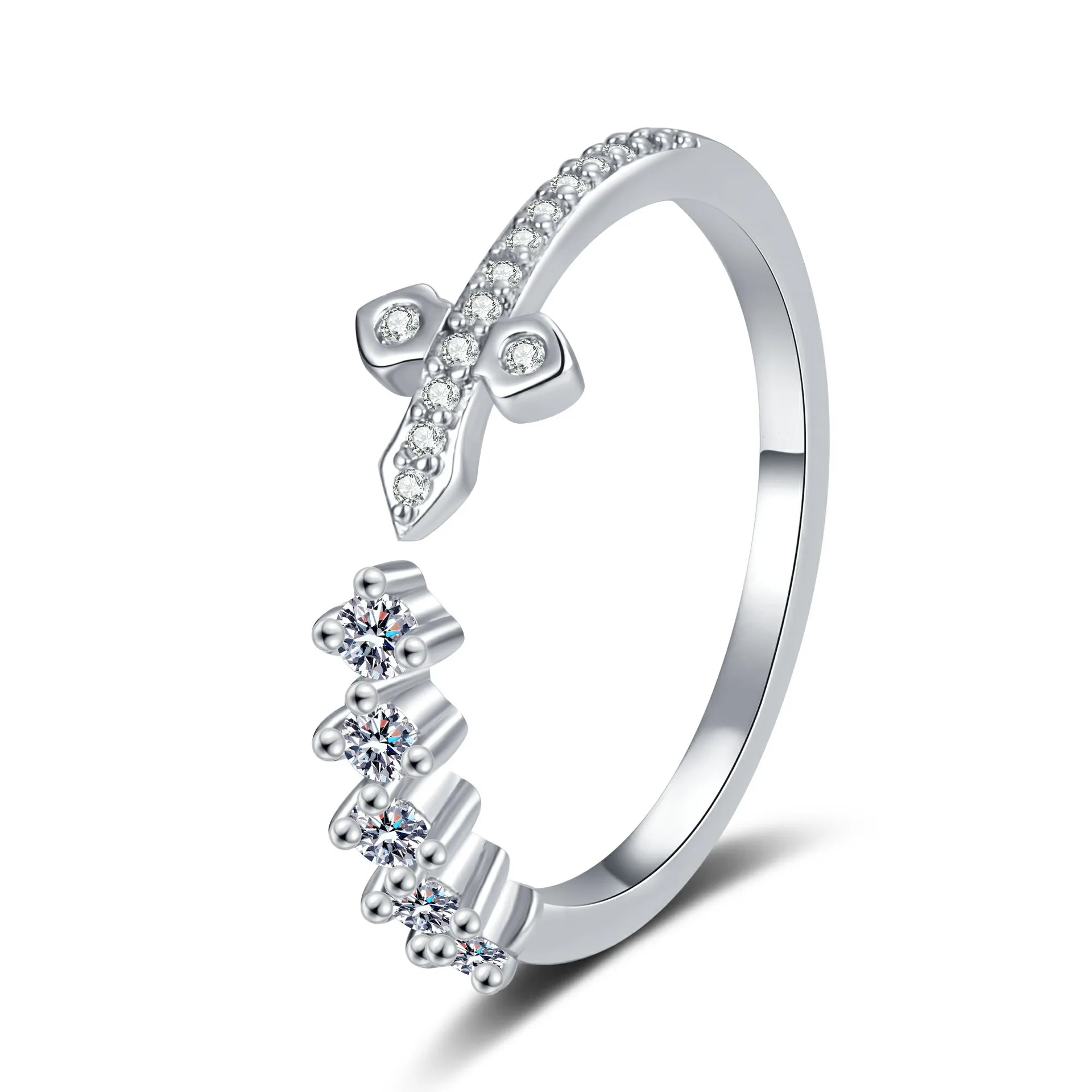 Anillo De Acero Inoxidable Full Diamond Zircon Sparkling Open Adjustable Ring Diamond Cross Love Surround Zircon Wedding Ring