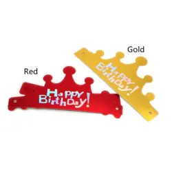 Children Party Happy Birthday Paper Decorative Red and Gold Crown party Hat