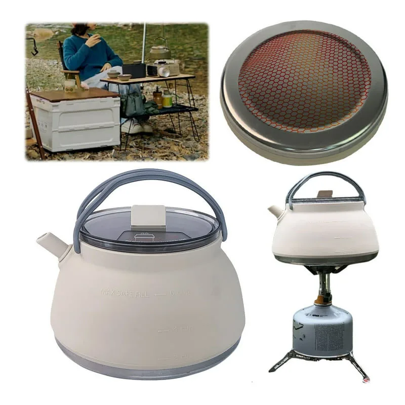 1.5L   Silicone Folding Kettle Outdoor Collapsible Water Kettle With Stainless Steel Bottom for Travel Picnic