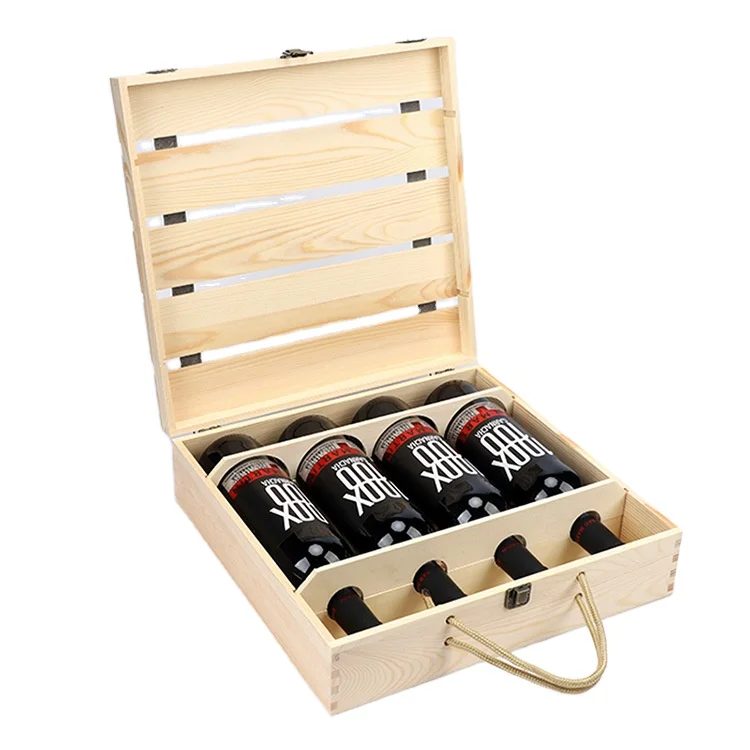 Custom Logo Solid Wood 2 4 6 Bottle Wooden Wine Packaging Gift Box In Bulk