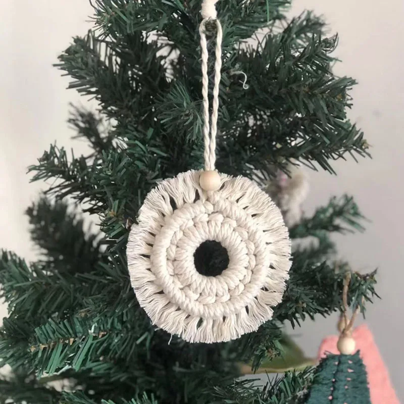 Christmas hand-woven small Christmas tree Christmas circle snow decoration small pendant hot selling twine pendant