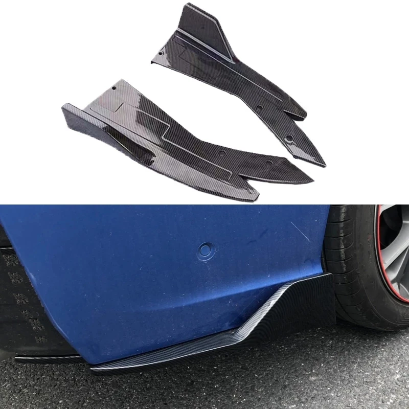 2pcs Carbon Black /Bright BK Car Bumper Spoiler Rear Lip Angle Splitter Diffuser Winglet Anti-crash modified Car Body Side Skirt