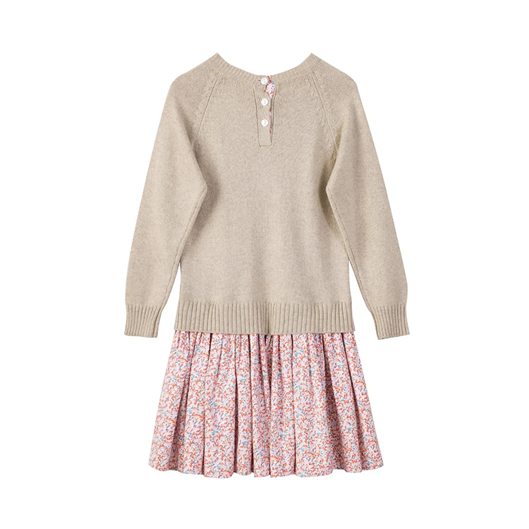 Autumn popular kids girls knitted dress children  long sleeve floral dress