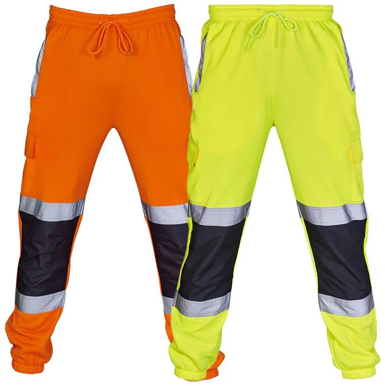 HBC Newly Designed Polyester Breathable Drawstring Stitching Silver Reflective Strip Beam Feet Safety Reflective Work Pants