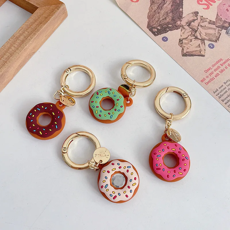 New Cartoon Donuts Case for AirTag Key Ring Silicone Soft Universal Finger Strap Charm Lanyard for AirTag mobile phone pendant