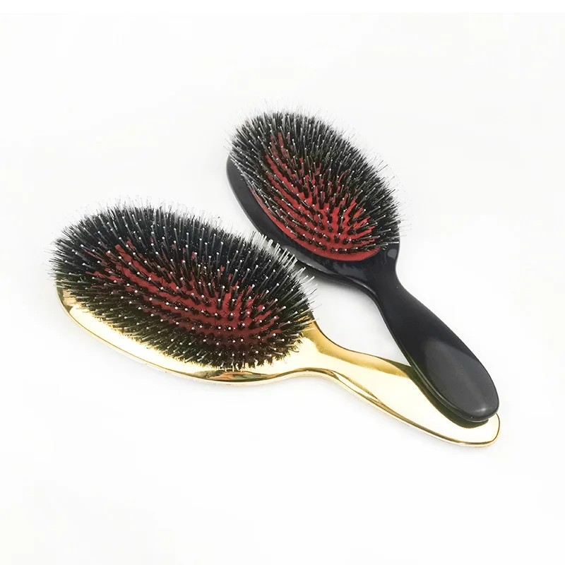 Luxury Gold And Silver Color Boar Bristle Paddle Oval Hair Brush Anti Static Hair Massage Hair Extension Brush And Comb