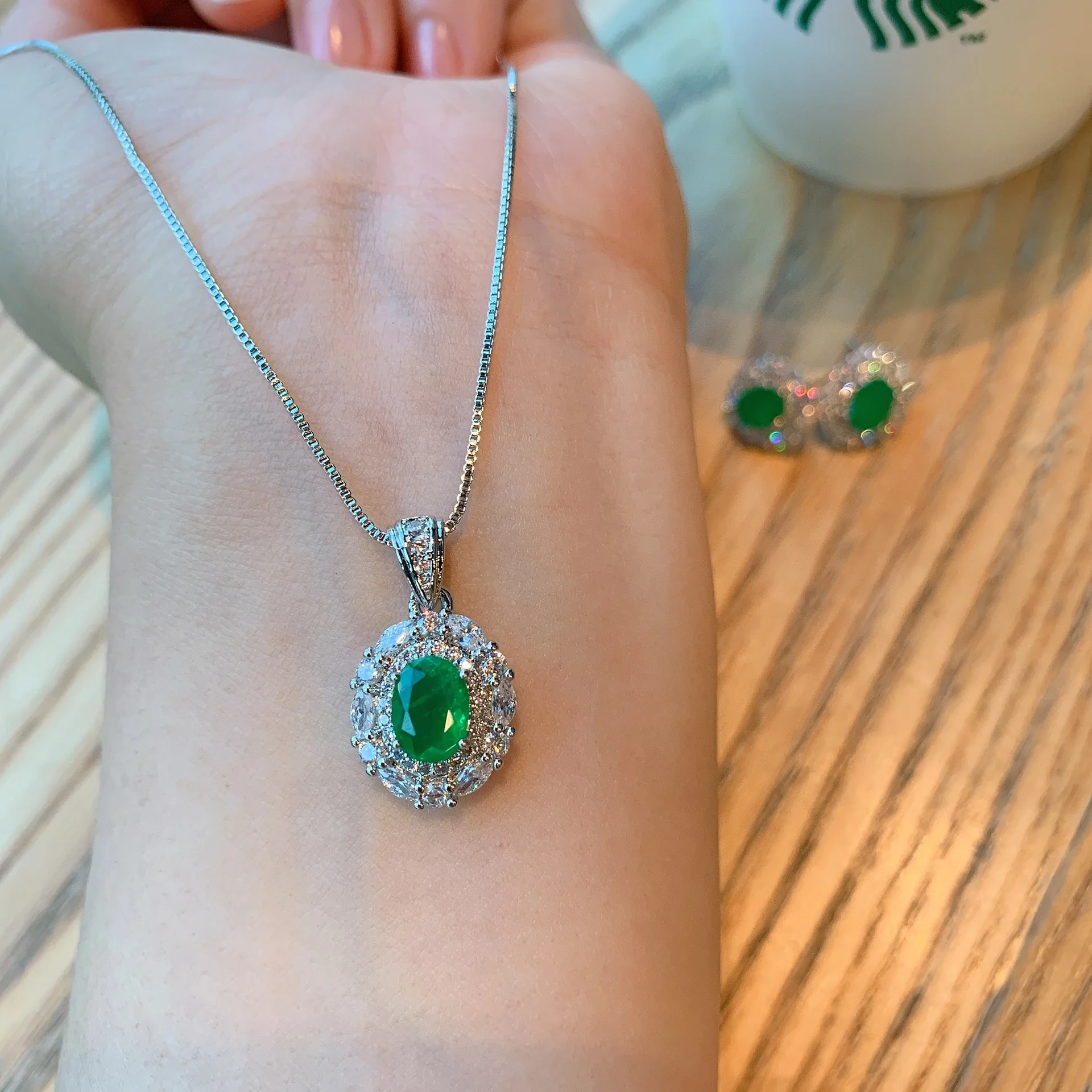 Natuna Quality 925 Sterling Silver /Copper Zircon Jewelry Sets Fashion Jewelry Luxury Necklace Earrings Set For Women