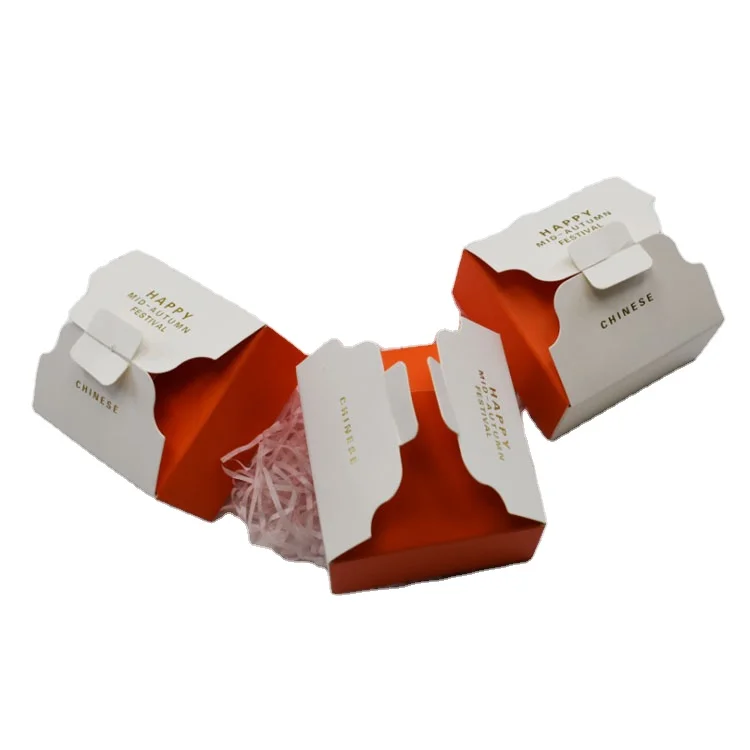 Luxury Foldable Disposable Portable White Paper Foil Logo Festival Food Grade Mooncake Cake Pastry Packaging Gift Box Gold