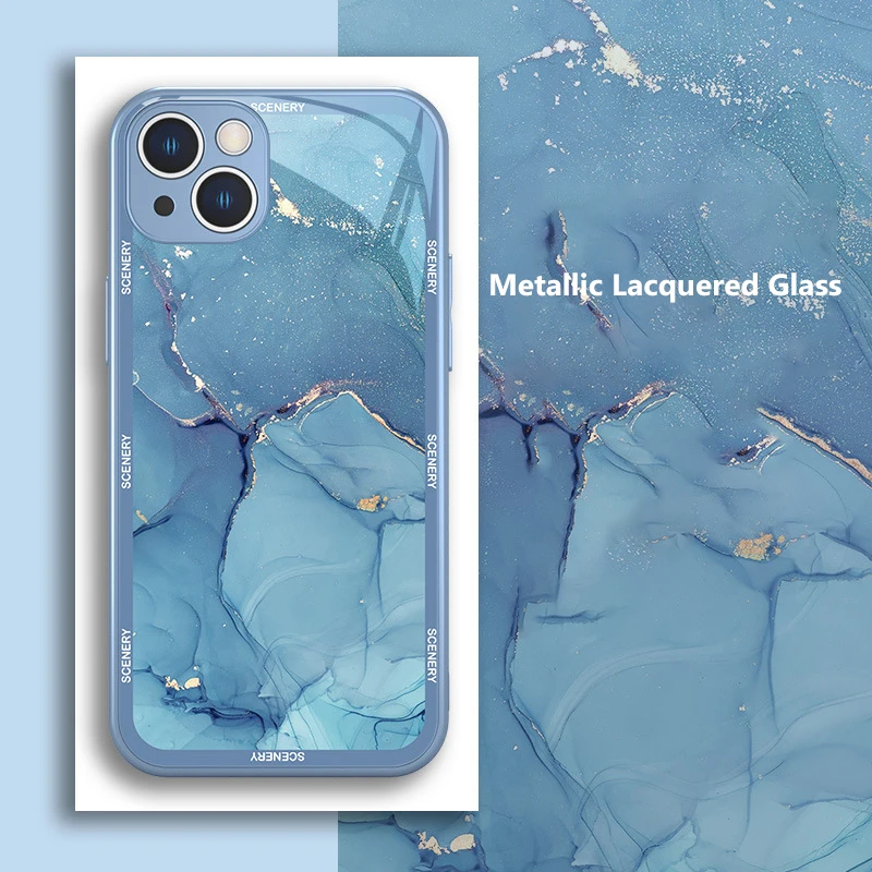 New Product Luxury Style Marble Grain Glass Cell Phone Cover Gold Glitter Powder Photo Frame Phone Shell For iphone 14 13 12 11