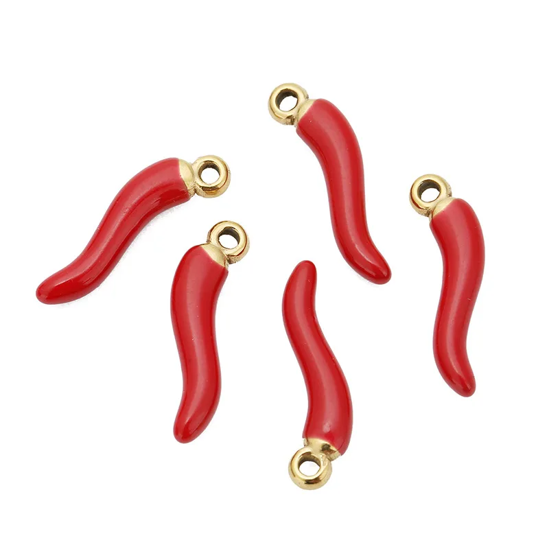 Hot Red Chili Pepper Charms Pendants Custom Stainless Steel Enamel Chili Charms Wholesale For DIY Jewelry Making