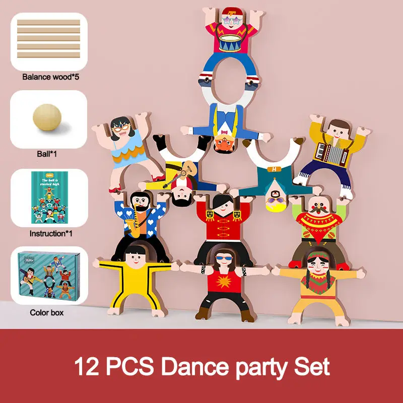 Wooden Diy Multiplayer Cartoon Hercules Building Blocks Stacking High Game Balance Stacking Block  And Balance Toy