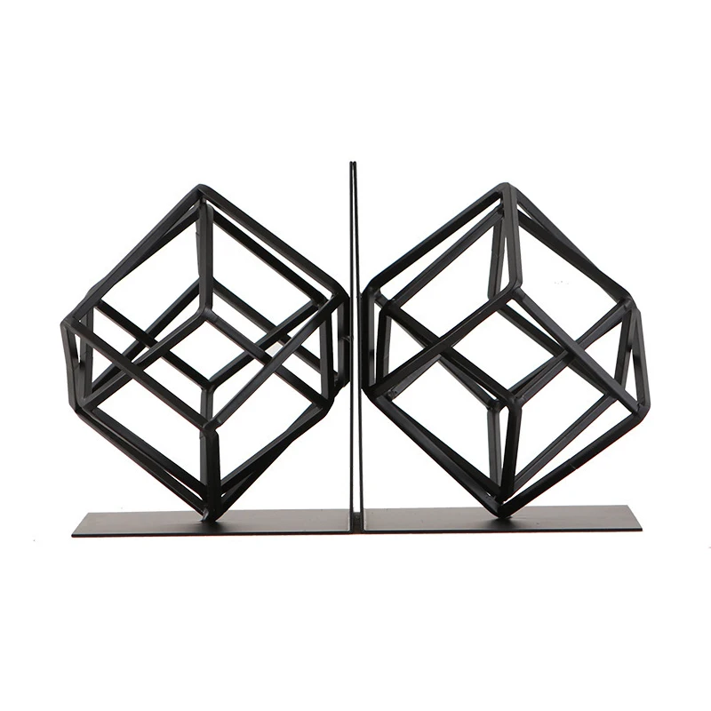 Stock Wholesale Nordic Creative Geometric Office Book Stand Study Living Room Desktop Decoration Metal bookends