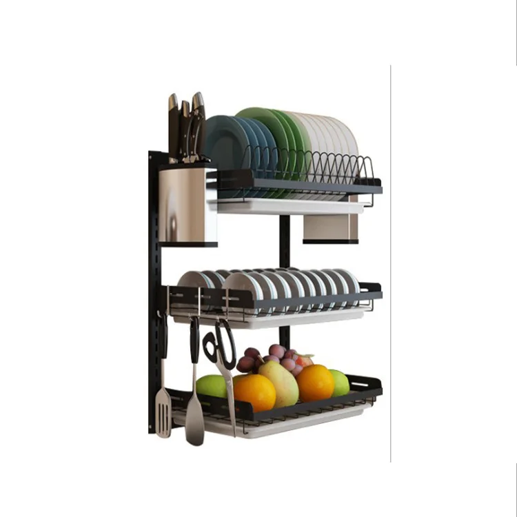 201 stainless steel 3-layer wall-mounted Kitchen storage rack drain hanger