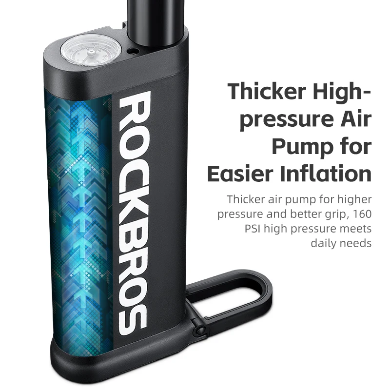 ROCKBROS Bike Pump Hose with Psi Pressure Gauge Portable Mountain Stand Bike Accessories Mouth Conversion Bike Floor Air Pump