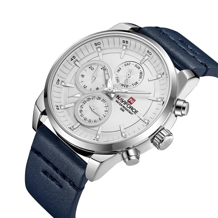 NAVIFORCE 9148 Fashion Leather Sport Men Clock Top Brand Luxury Waterproof Date Quartz Watch