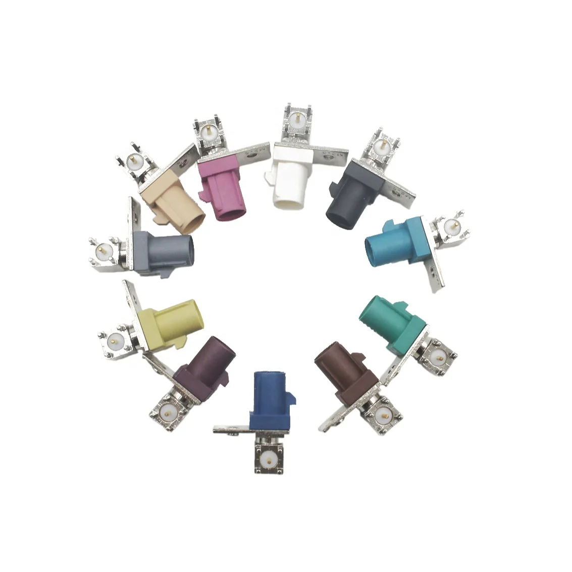 Fakra auto connector  right angle male for  PCB with 1 hole single baffle A Black color for automotive use