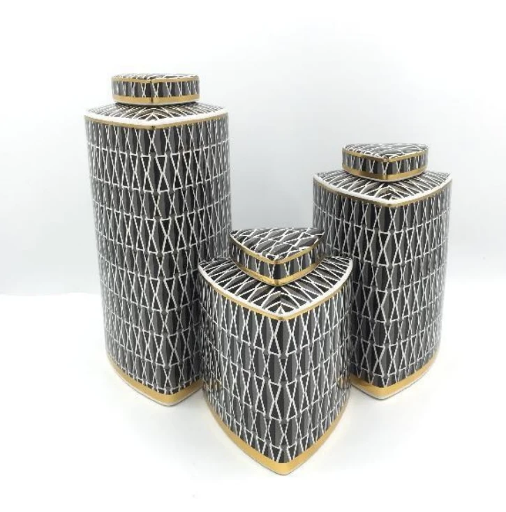 old design black white gold decorative table top flower vase 3 pieces one set decoration jars