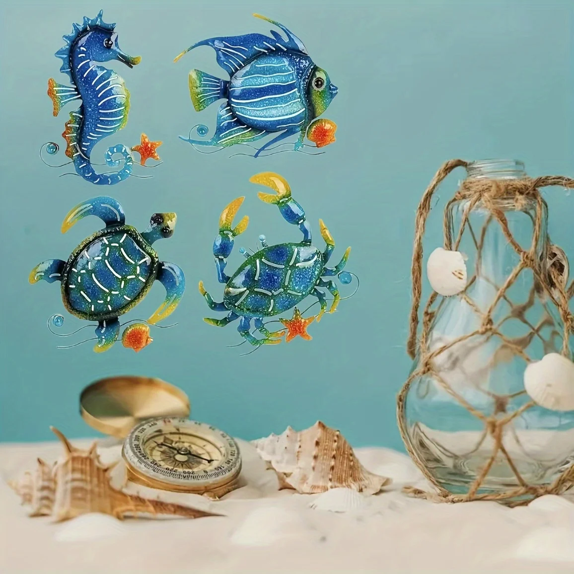 Ocean Sea Wall Art Decorations Metal Fish Crafts Hanging for Bedroom Iron Art Balcony Ornaments