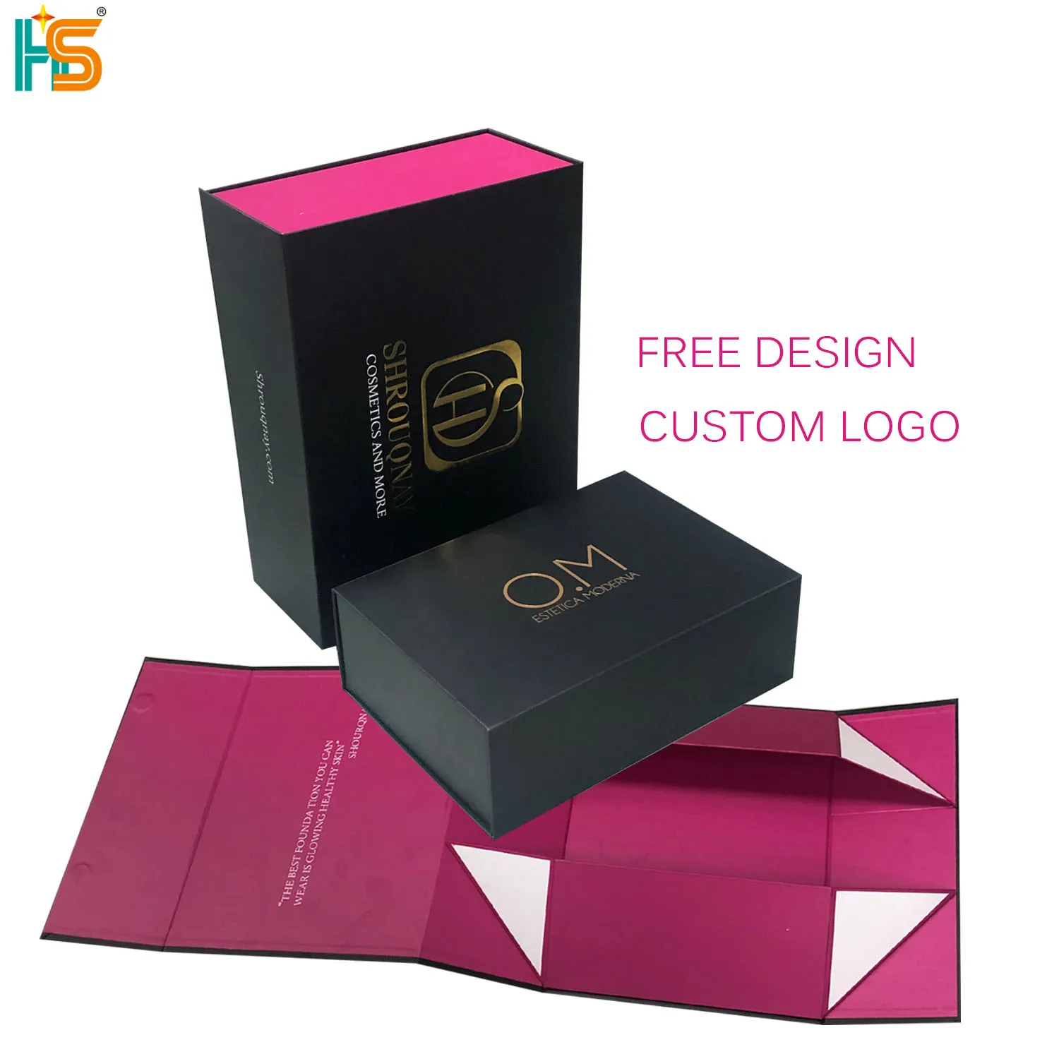 Wedding Bridal Dress Packaging Boxes Pink Black Gold Foil Stamping Custom Logo Gift Magnetic Folding Box For Cloths