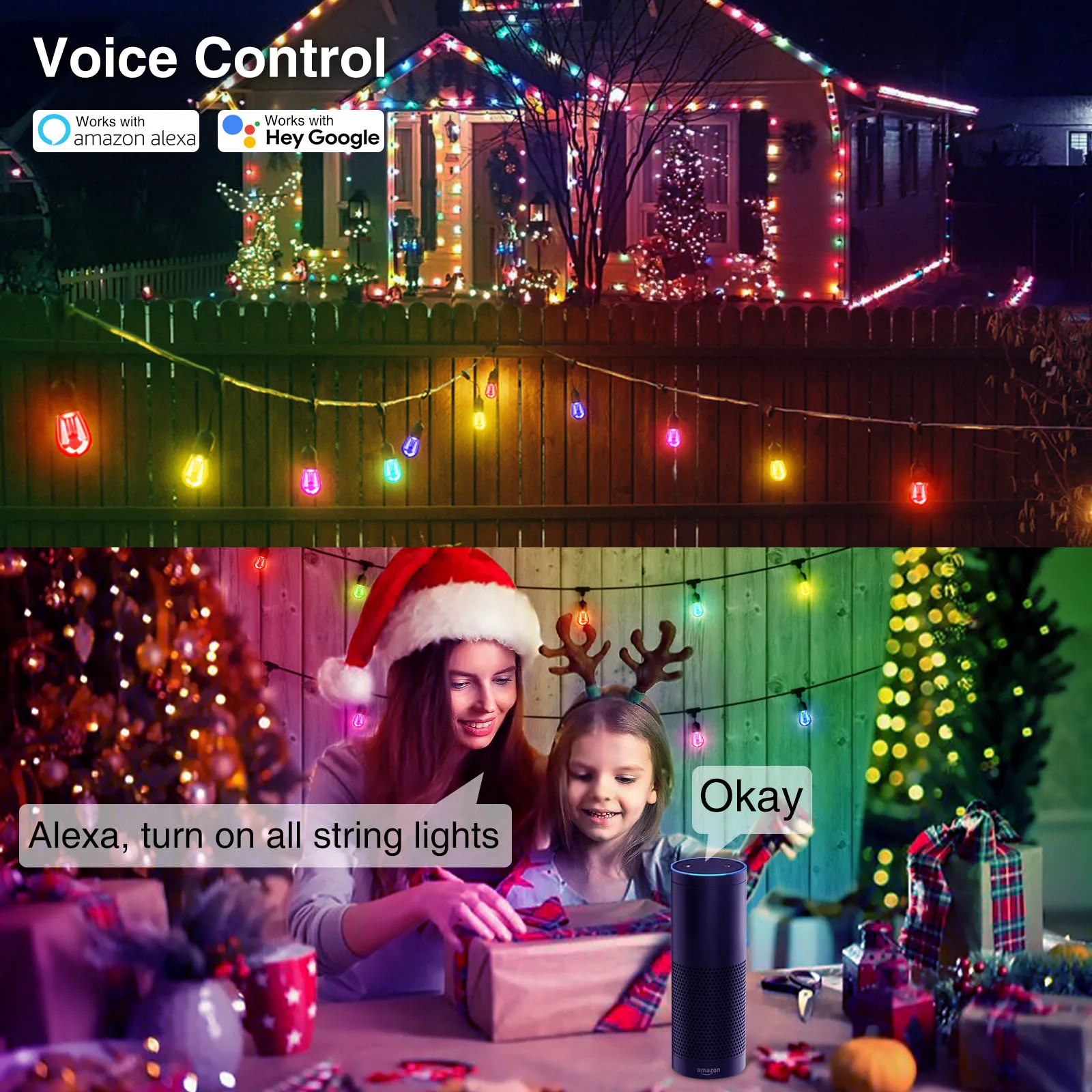 Smart RGB Outdoor LED Commercial String Light with Vintage Edison S14 LED Bulbs for Holiday Garden Patio Christmas Use TUYA APP