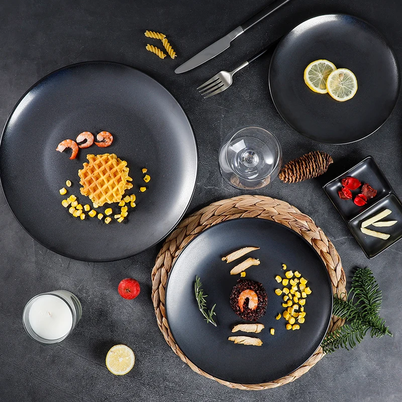 Factory Direct Wholesale Hotel Black Nordic Dinner Ceramic Dish Restaurant Eco Friendly Porcelain Plates