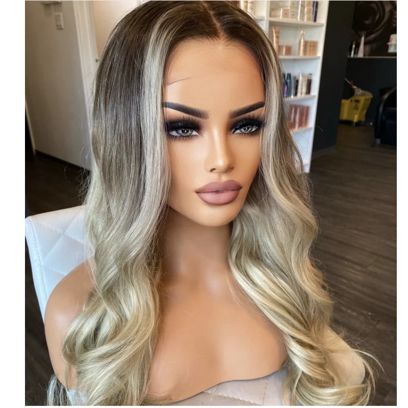 Top Grade 12A Virgin Hair Balayage Dark Brown Color Monofilament Weft Human Silk Base Full Lace Wigs for Woman