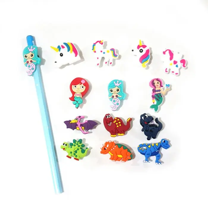 Cartoon Figures Pencil Topper Straw Charm Pens Accessories students Supplies Pencil Grip Pen Holders Kids Gifts