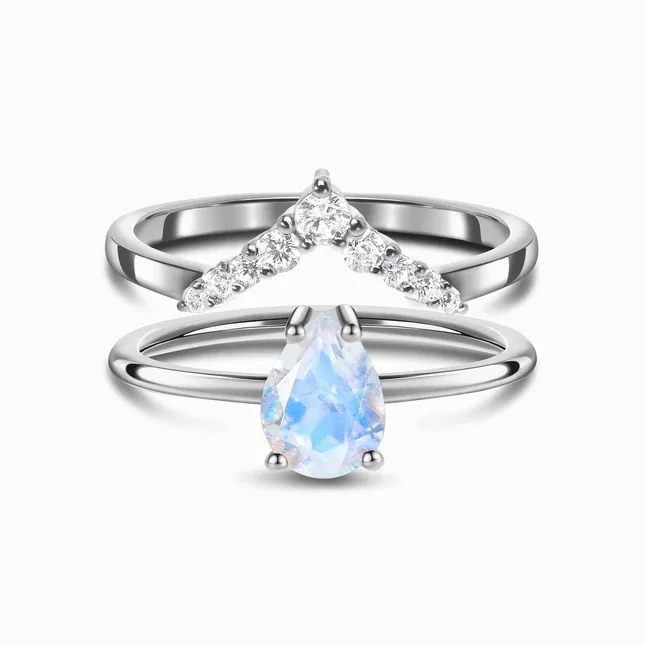 Wedding Natural MoonStones Water Drop Making Rings  with certification For Women multi layer Silver 925 Jewelry Rings