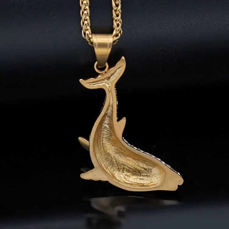 Custom Wholesale Classic Style Cute Jewelry Stainless Steel Bling Zircon Dolphins Pendant Necklaces For Women