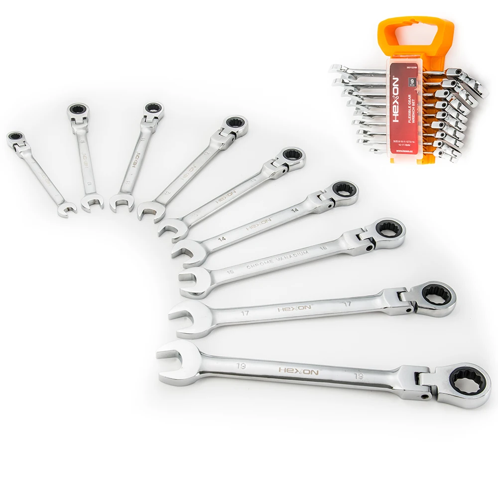 9pcs CRV carbon steel universal car truck vehicle repair tool torque ratchet combination spanner flexible gear wrench