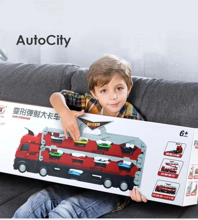 Kids Big Size Truck Toy Foldable Extending Freewheeling Car With 24pc Alloy Cars 207CM long Ejection Storage Car