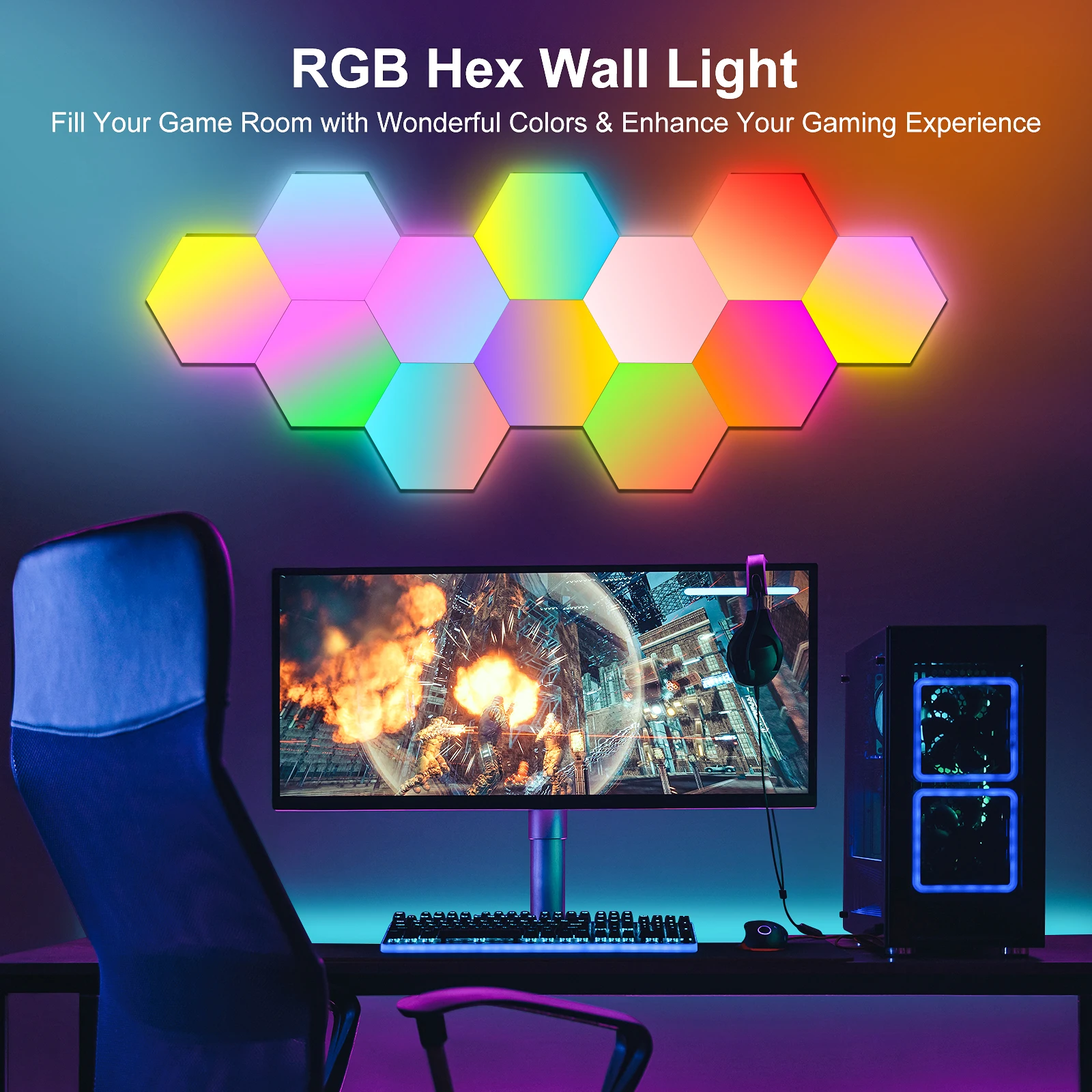 16 Million Colors DIY Geometry Splicing Hexagon Light Rgbic APP Control Cool Music Sync LED Gaming Light Smart Wall Lamp